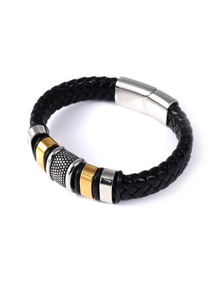 Черный плетеный браслет с ювелирной сталью, изображение 2