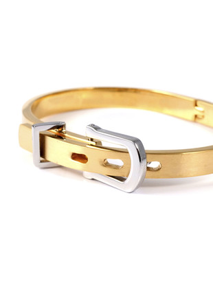 Мужской браслет-ремень золотой из стали, изображение 4