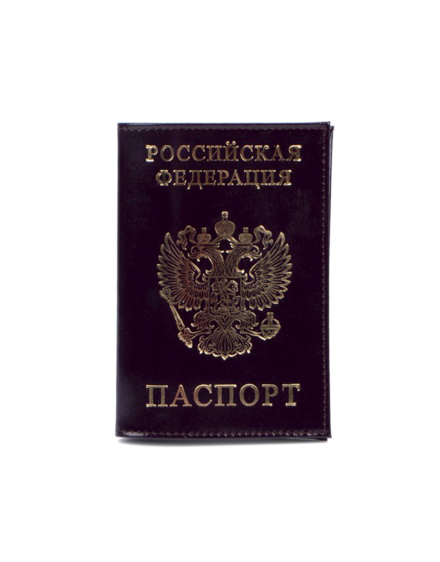 Кожаная обложка для паспорта с гербом Темно-фиолетовая