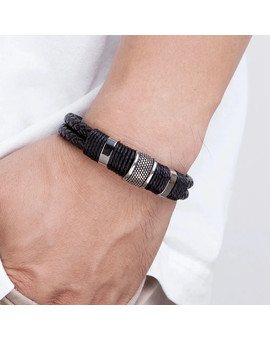 Черный кожаный браслет с магнитной застежкой, изображение 5